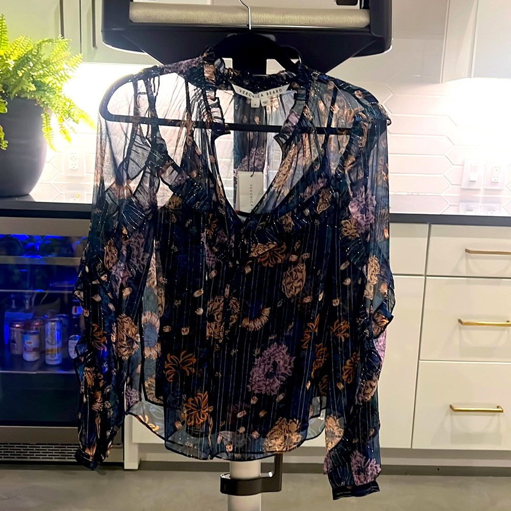 Ruffle, see through long sleeve blouse, with matching camisole under